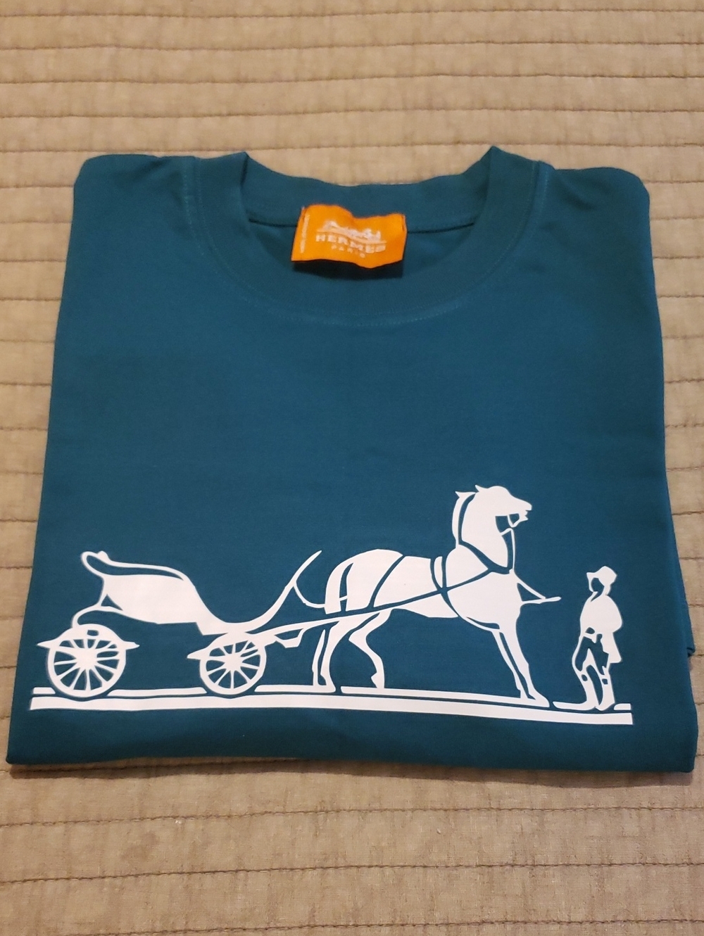 Men's Medium Teal Horse & Carriage Graphic Tee -